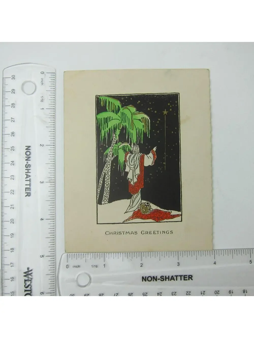 Antique Christmas Card Star of Bethlehem Wise Man Desert Palm Tree Bifold